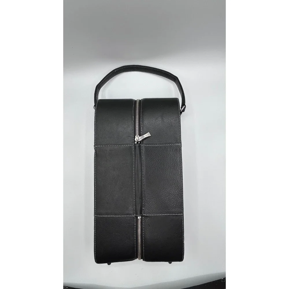 FOSSIL Wine Bottle Case Black Pebble Leather Two Bottle Carrier Travel Vacation